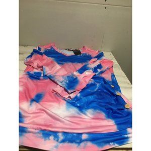 Cizitzz pink blue tie dye v-neck long sleeved tunic size Large NWT